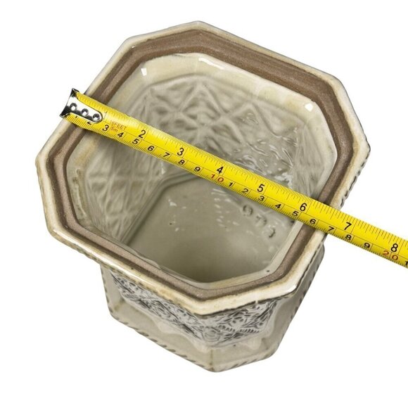 Vintage Ceramic Canister Cookie Jar Cream Kitchen Decor Floral Relief Octagonal - Picture 7 of 9